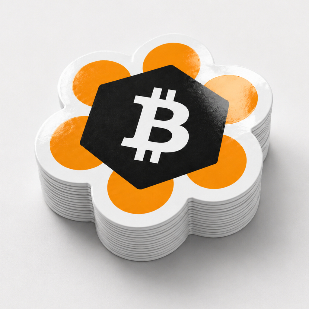 Stack of Panama Bitcoin logo stickers